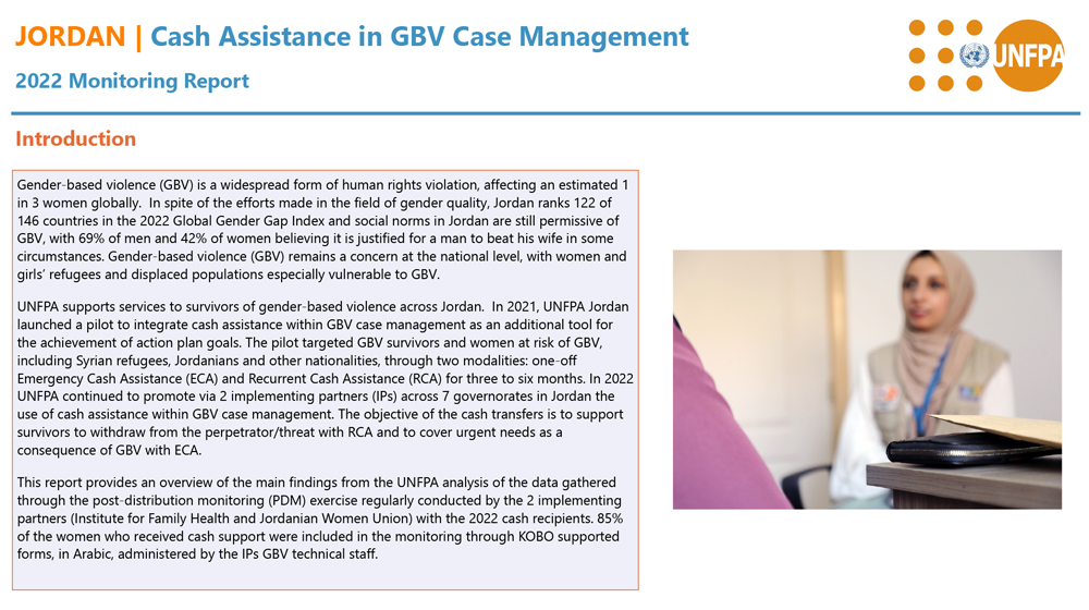JORDAN | Cash Assistance in GBV Case Management - 2022 Monitoring Report
