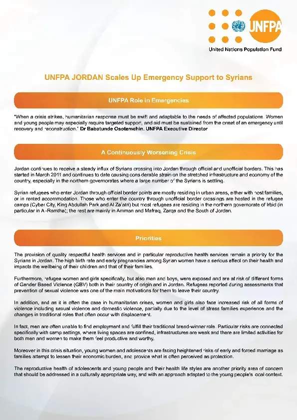 UNFPA JORDAN Scales Up Emergency Support to Syrians